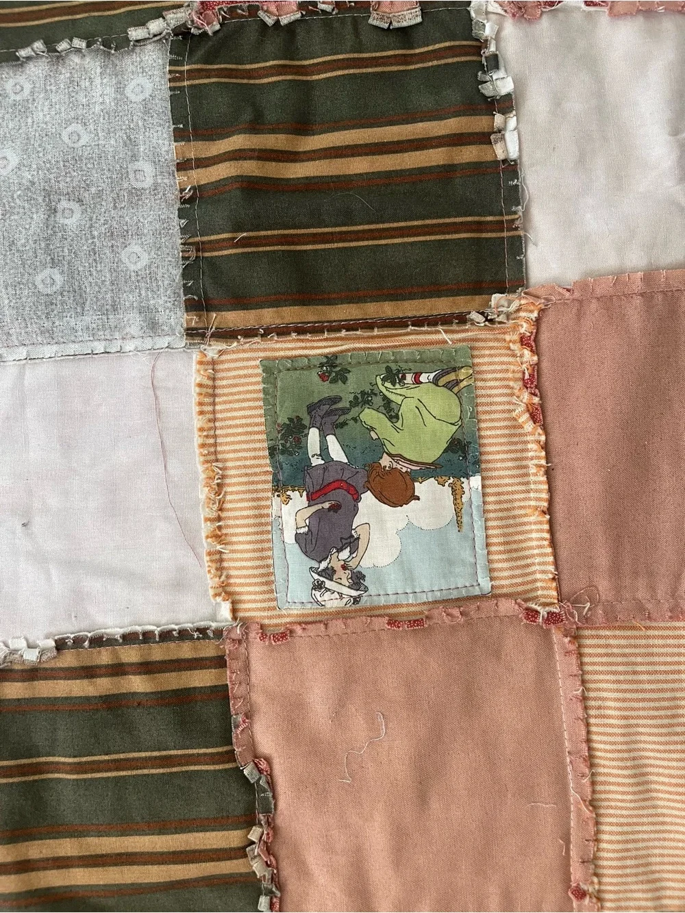 Vintage Handmade Patchwork Rag Crib Quilt Americana Twin Photo Memory Folk Art